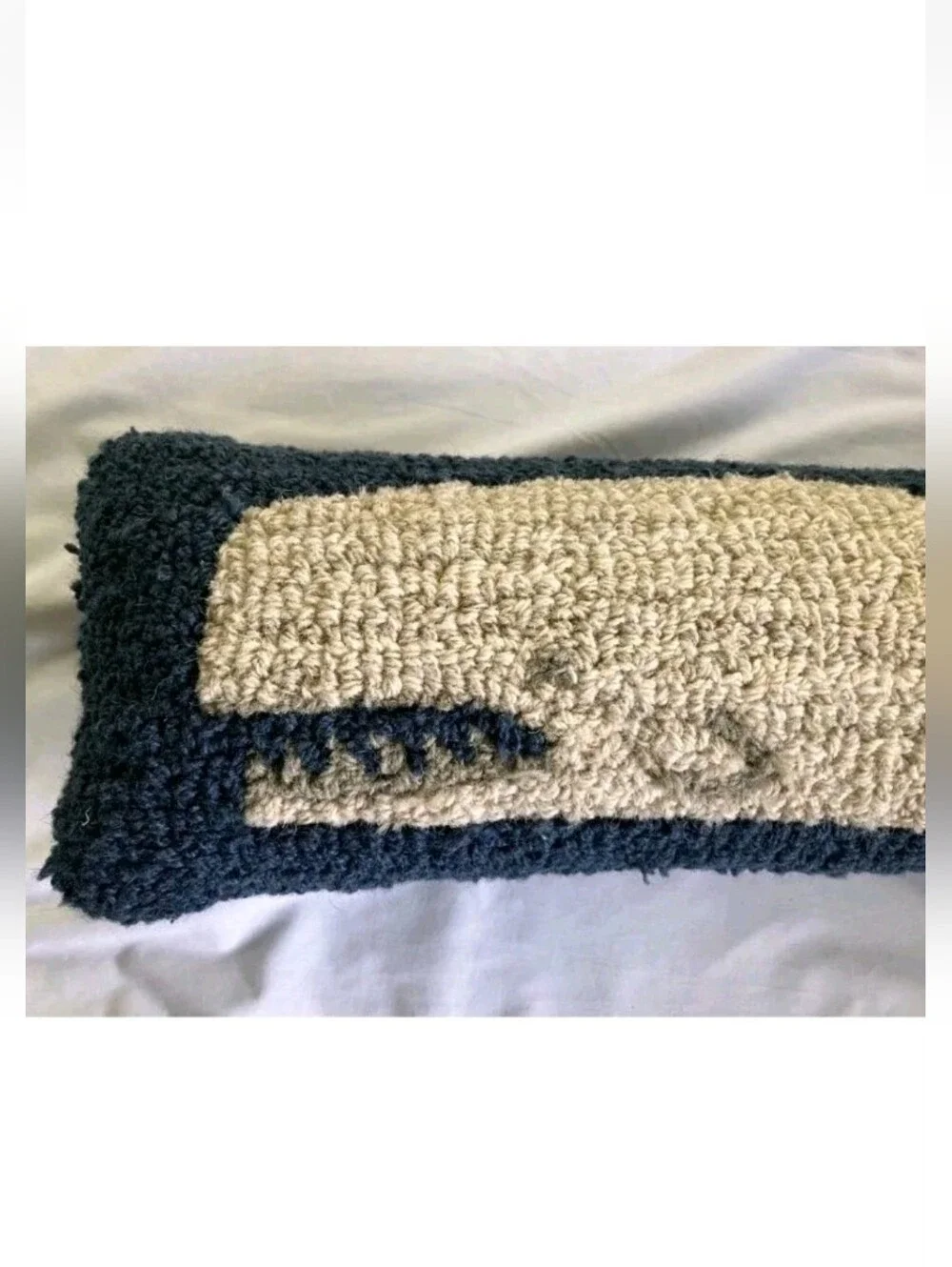 Chandler 4 Corners Moby Dick Whale Blue Hand Hooked Wool Pillow Coastal 24 x 8
